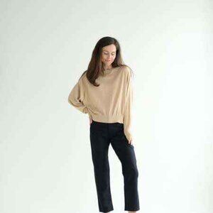 BOBOUTIC Women's Levity Crewneck Cashmere Blend Sweater in Brown Size S Pullover